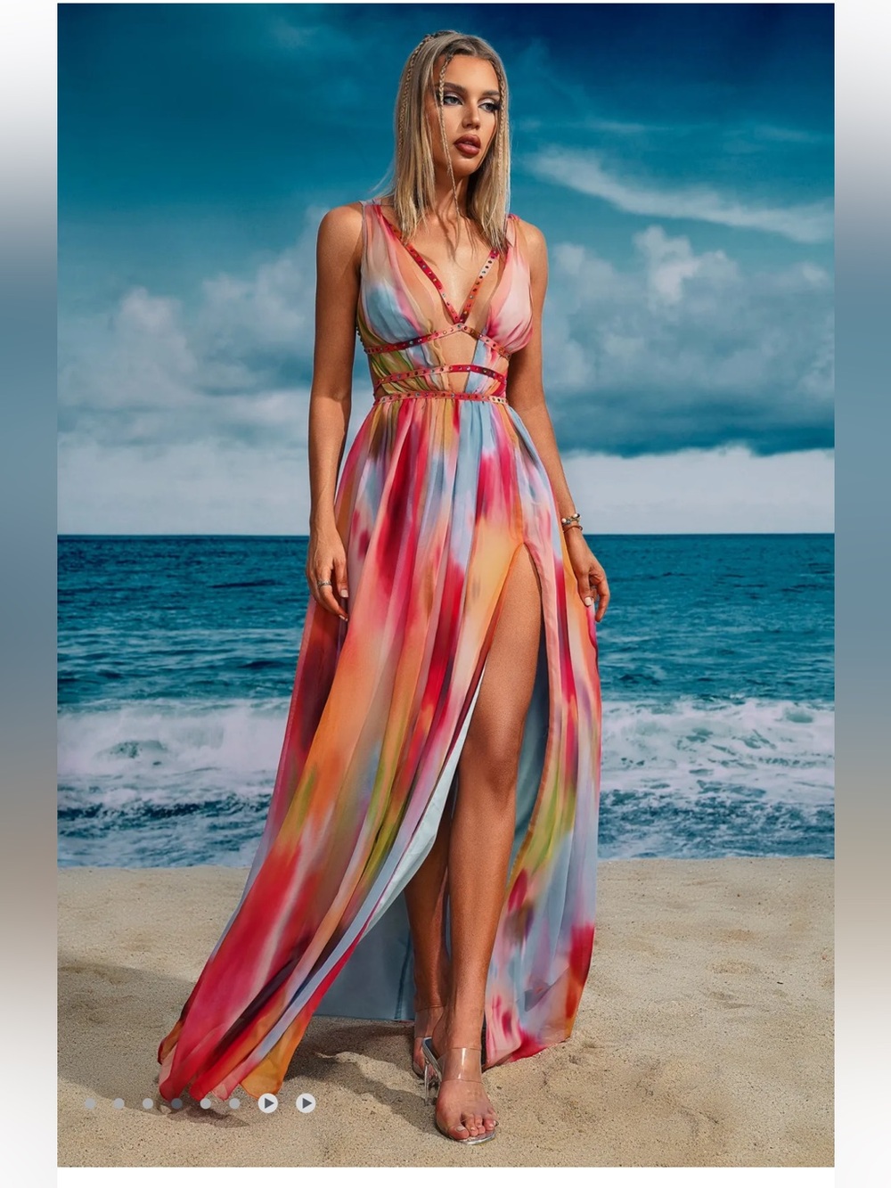 Eileen Printed Maxi Dress Bella Barnett Beach Sexy Strappy Rhinestones